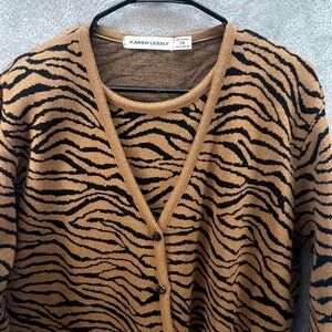 VTG Karen Lessly 2X Twin Set Zebra Print Safari Mob Wife Layers Office Wear